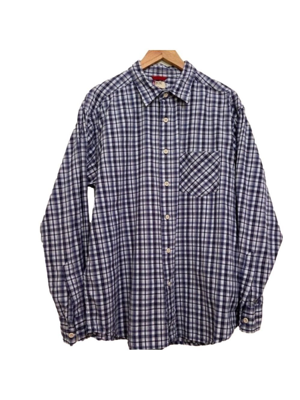 LEVI’S  button down shirt light plaid 100% cotton blue white L long sleeves